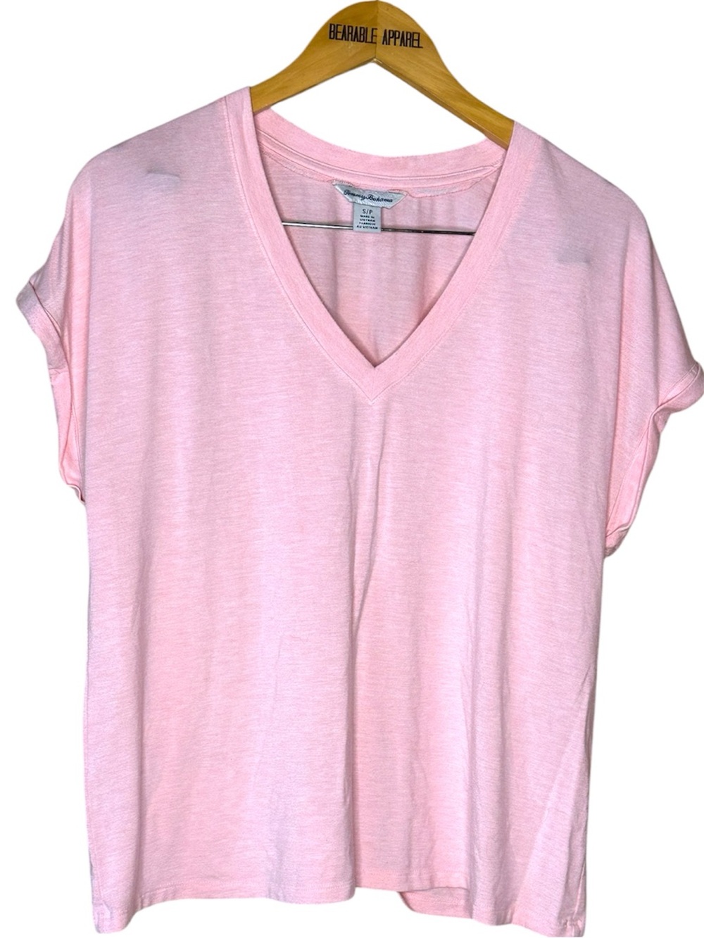 💚🌸 Tommy Bahama Pink V-Neck Tee Shirt Womens Small Soft Stretch Modal Casual